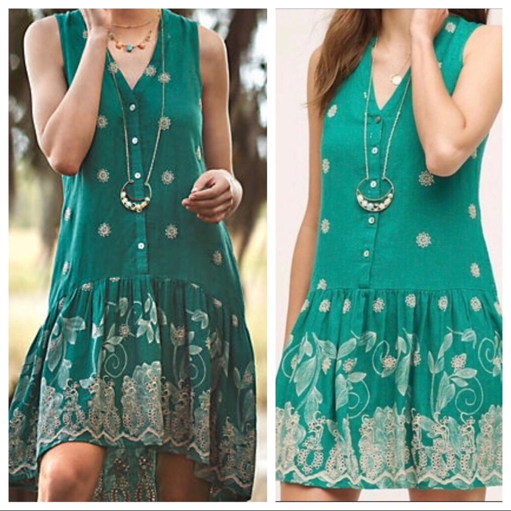 SALE Linen Embroidered Dress ‘Pippa’ Green XS